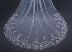 Hot Tulle Lace Applique Edge Cheap Wedding Veil with Sequined 3MX3M MyChicDress