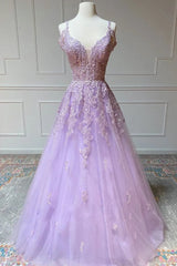 Caliente 2024 violeta púrpura vestidos de fiesta tul encaje apliques vestido formal de una línea