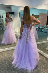 Caliente 2024 violeta púrpura vestidos de fiesta tul encaje apliques vestido formal de una línea