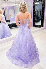 Vestidos de fiesta violetas largos de encaje picante 2024 Vestidos formales florales de lavanda Flores 3D