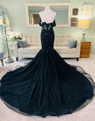 Hot Mermaid Gothic Lace Wedding Dresses Black