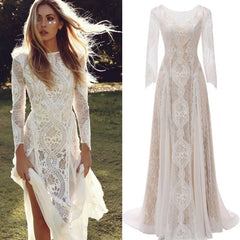 Cheap Lace Bohemian Long Sleeves Vintage Wedding Dress