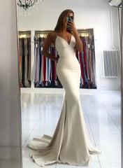 Ivory Prom Dresses Mermaid Long V Neck Evening Gown MyChicDress