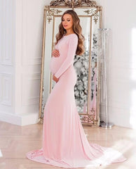 Long Maternity Dresses Stretch Satin Mermaid Baby Shower Dress MyChicDress