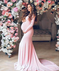 Long Maternity Dresses Stretch Satin Mermaid Baby Shower Dress MyChicDress