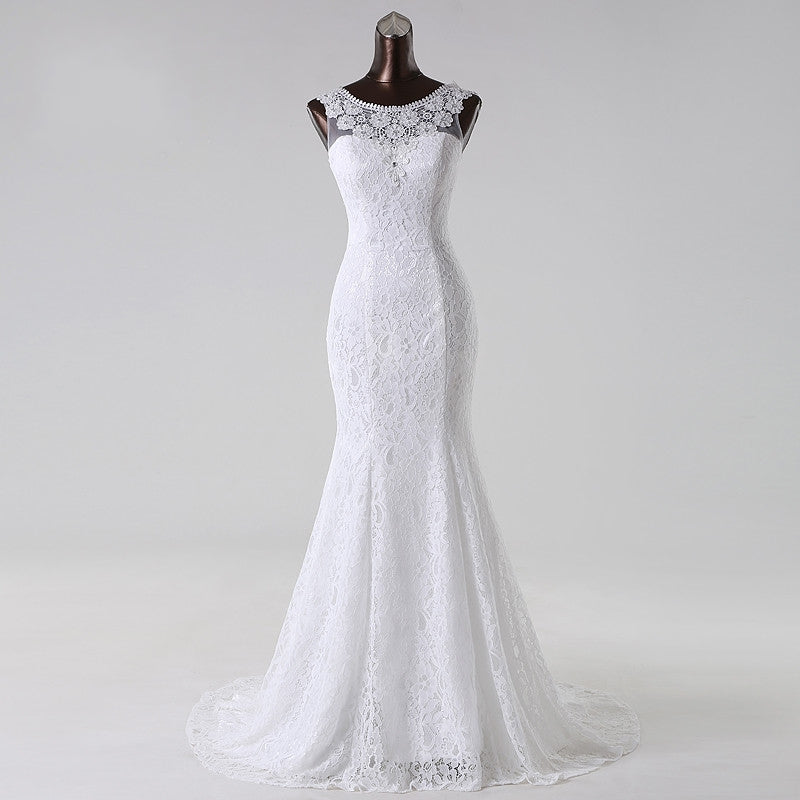 Long Scoop Lace Mermaid Wedding Dresses Bridal Dress - MyChicDress