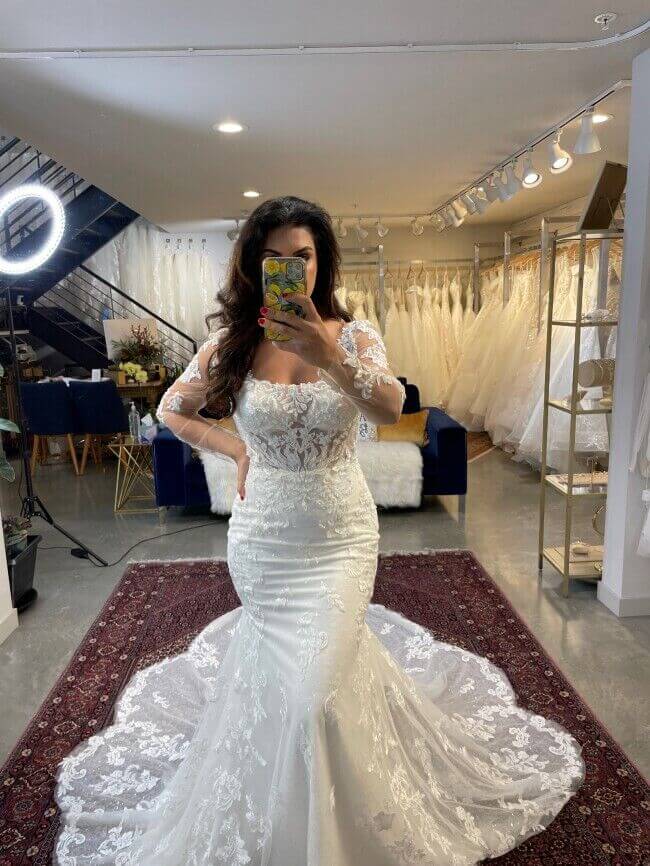 Long Sleeves Square Neck Wedding Dresses Lace Mermaid