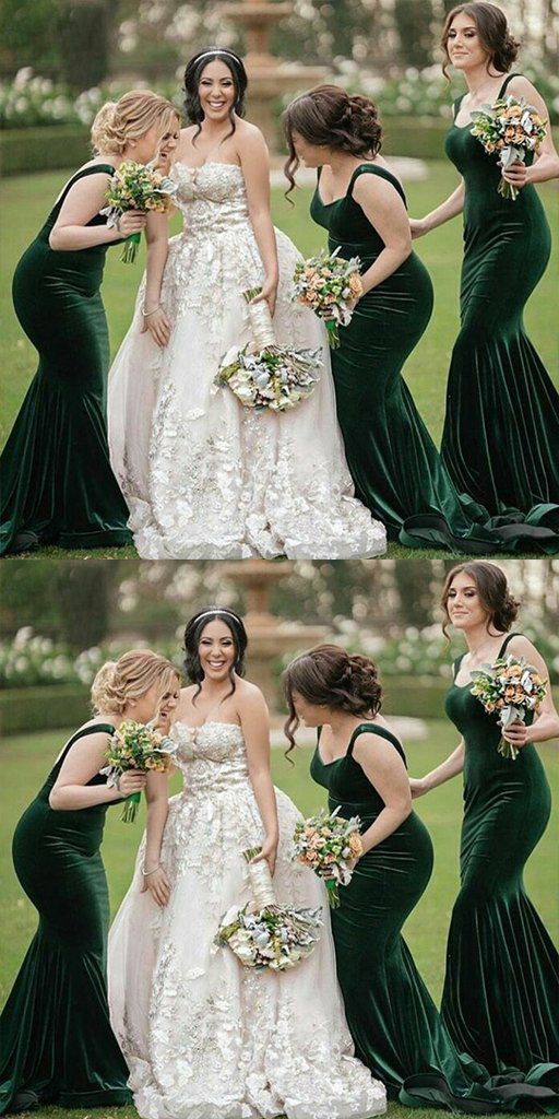 Mermaid Dark-Green Velvet Bridesmaid Dress Sexy Evening Gown MyChicDress