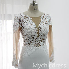 Mermaid Lace Long Sleeves Brial Wears Appliques Tulle Gowns MyChicDress