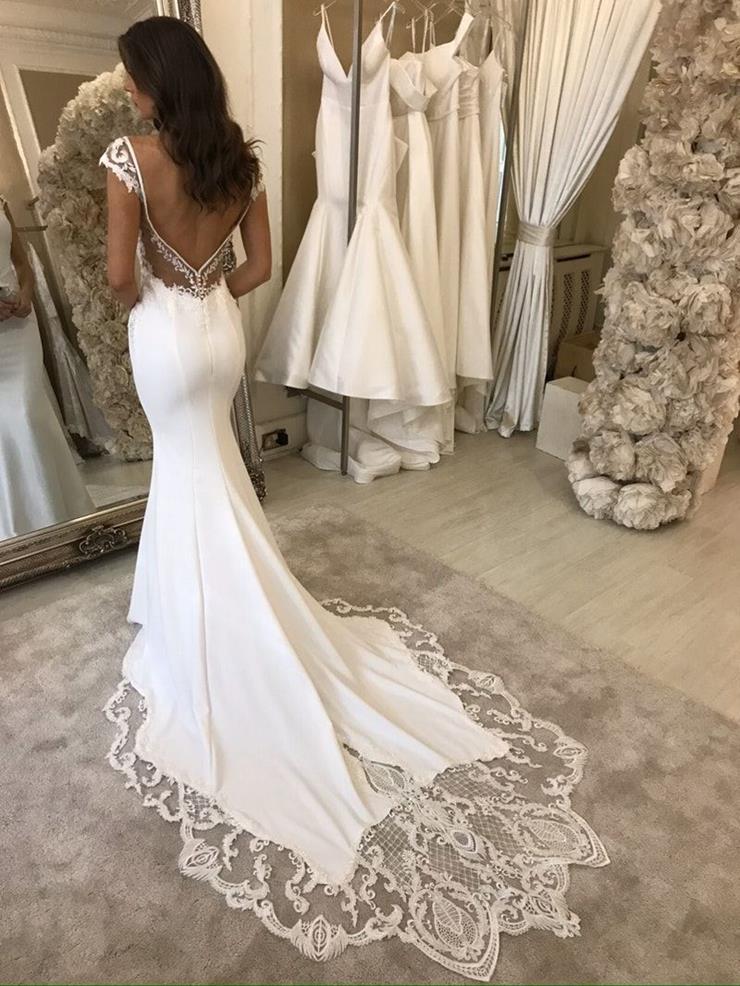 Mermaid V Neck Ivory Lace Chiffon Beach Boho Wedding Dresses MyChicDress