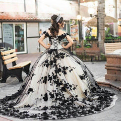 Nuevo Vestido para quinceañera de encaje con flores en 3D, negro, 2024, vestido de fiesta dulce 16