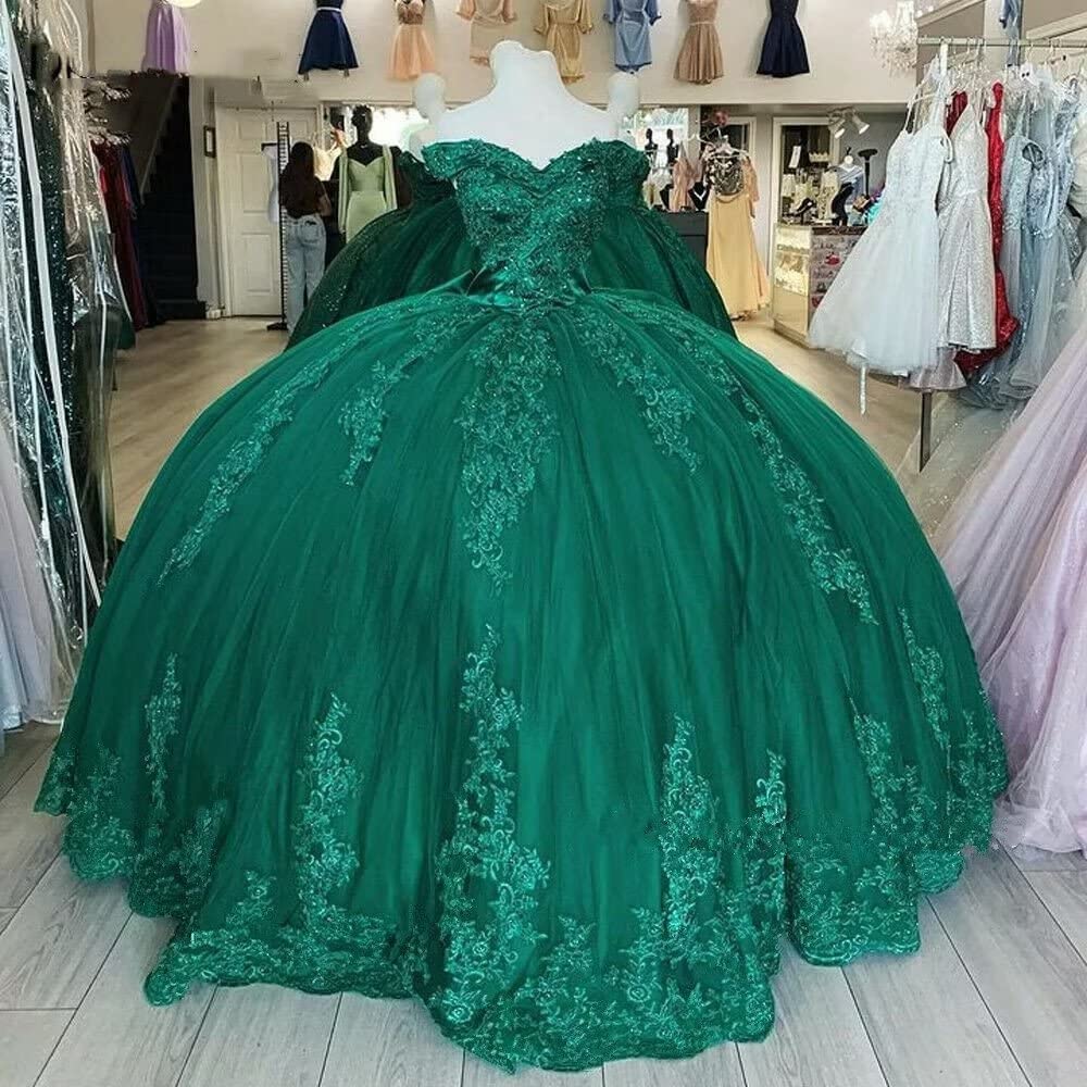 Off Shoulder 2025 Vintage Quinceanera Dresses Dark Green Cheap Sweet 16 Dress MyChicDress