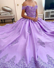 Off Shoulder Lace Lavender Quinceanera Dresses Appliques Flowers Sweet 16 Dresses MyChicDress