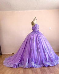 Off Shoulder Lace Lavender Quinceanera Dresses Appliques Flowers Sweet 16 Dresses MyChicDress