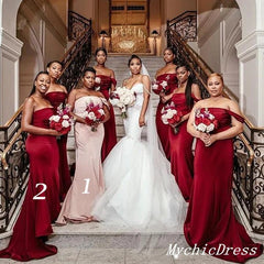 Off the Shoulder Burgundy Wedding Guest Dresses Long Bridesmaid Dress Cheap MyChicDress