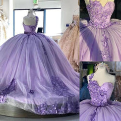 Un hombro púrpura vestidos de quinceañera vestido de bola flores 3D dulce 16 vestido de fiesta