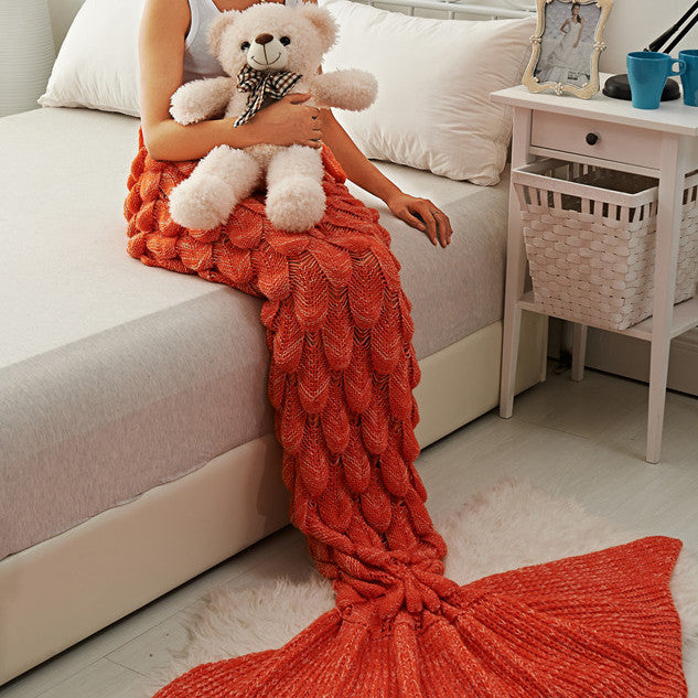 Orange Fish Scale Design Mermaid Blankets for Adults MyChicDress