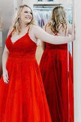 Vestidos de fiesta de encaje rojo de talla grande 2024 largos sin mangas con apliques