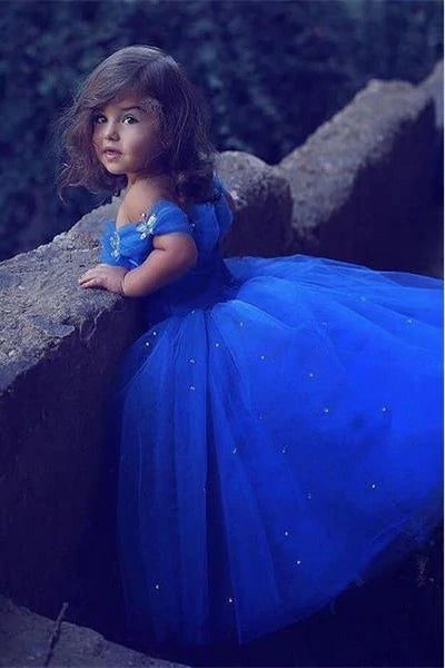 Pretty Ball Gown Royal Blue Flower Girl Dresses Off The Shoulder Dress MyChicDress