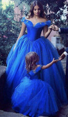 Pretty Ball Gown Royal Blue Flower Girl Dresses Off The Shoulder Dress MyChicDress