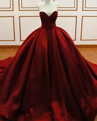 Princess Ball Gown Burgundy Quinceanera Dresses Satin Sweetheart Wedding Dresses MyChicDress