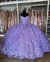 Princesa Mariposas Vestidos De Quinceañera Púrpura 2024 Correas Espaguetis Dulce 16 Vestido De Fiesta
