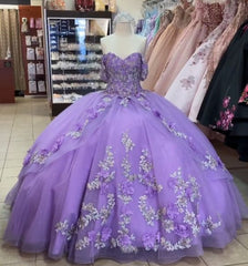 Princesa encaje lavanda 2024 vestido de quinceañera vestido de bola flores 3D dulce 16 vestido