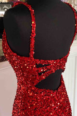 2024 sirena roja vestidos de fiesta largos baratos vestido de noche formal con cuello en V con abertura lateral