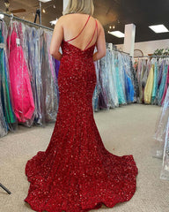 Vestidos de fiesta iridiscentes con lentejuelas rojas de talla grande Vestido formal largo de un hombro Sirena