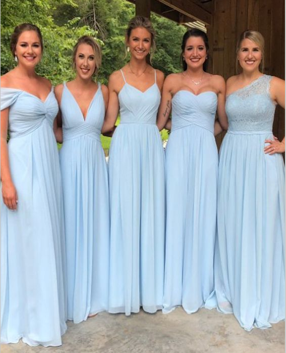 Sexy Floor length cheap Light Blue bridesmaid dresses chiffon long - MyChicDress