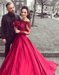 Sexy Lace Off the Shoulder Long Sleeves Red Prom Dresses MyChicDress