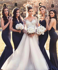 Sexy Long Mermaid Convertible Dark Navy Bridesmaid Dresses MyChicDress