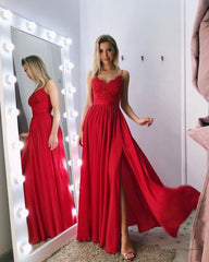 Sexy Long Straps Lace Chiffon Red Bridesmaid Dresses - MyChicDress