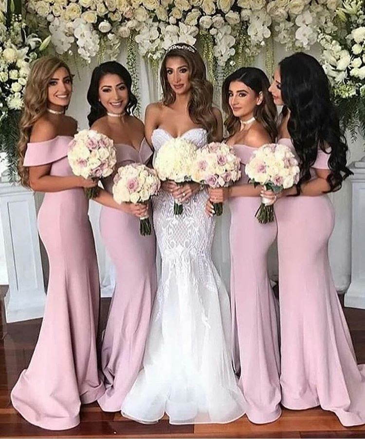 Sexy Mermaid Pink Bridesmaid Dresses Off the shoulder - MyChicDress