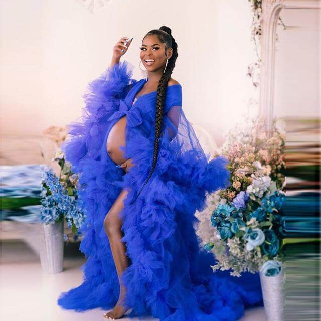 Sexy Tulle Ruffle Beach Maternity Robe Long Pregnancy Photoshoot MyChicDress