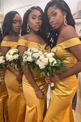 Vestidos de dama de honor dorados africanos sexys Vestidos de invitados baratos de sirena
