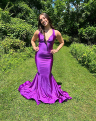 Sexy sirena púrpura 2024 vestidos de fiesta vestido formal largo simple con cuello en V