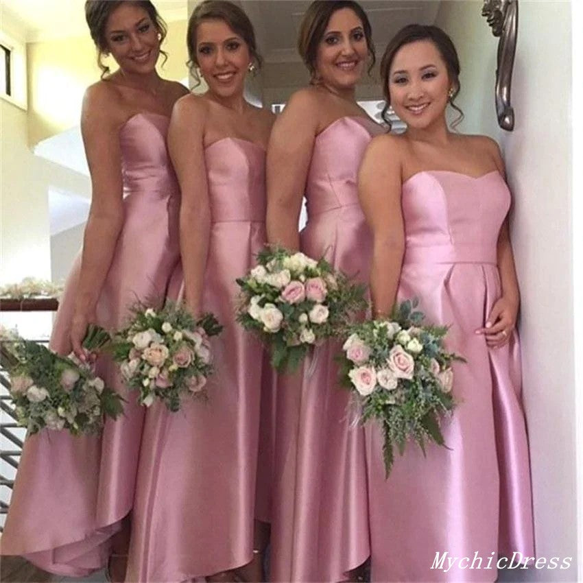 Short Hot Pink Satin Bridesmaid Dresses Sweeteart Simple Wedding Guest Dresses MyChicDress