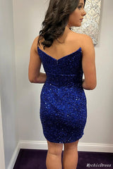 Short Royal Blue Homecoming Dresses Sequin Mermaid Hoco Dresses UK MyChicDress