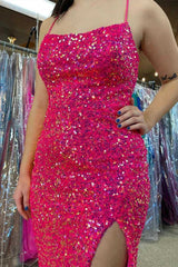 Simple Fuchsia Sequin Prom Dresses Long Gruaduation Dress UK MyChicDress