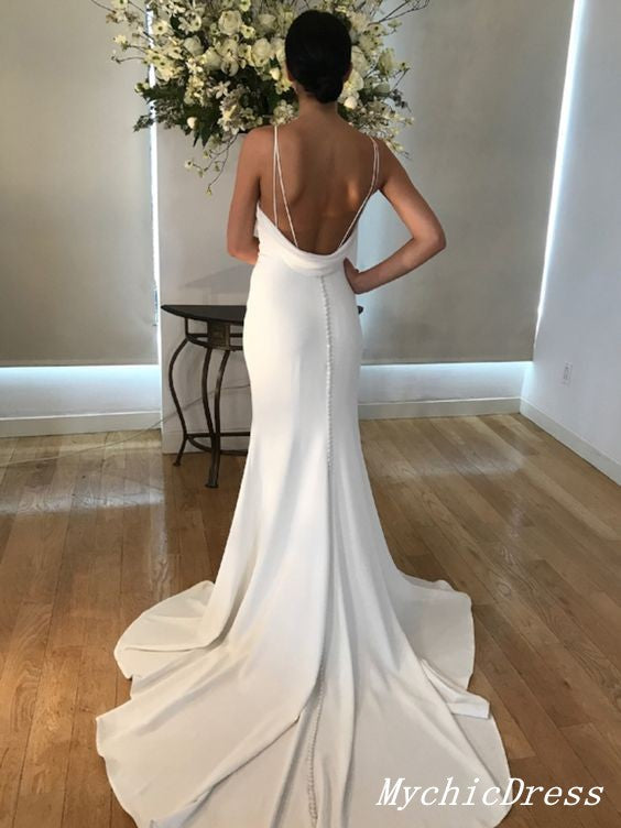 Simple Long Ivory Summer Wedding Dresses UK Mermaid Bridal Gown MyChicDress