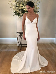 Simple Long Ivory Summer Wedding Dresses UK Mermaid Bridal Gown MyChicDress