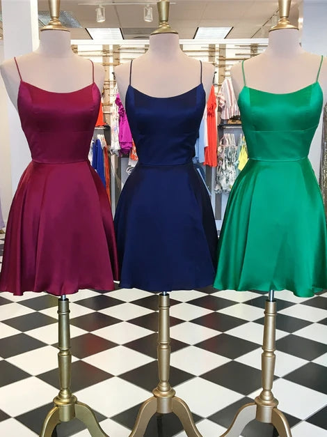 Simple Short Homecoming Dresses Satin Square Party Dress with Pockets MyChicDress