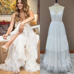 Simple UK Beach Wedding Dresses Lace Sheath V Neck Bridal Gowns MyChicDress