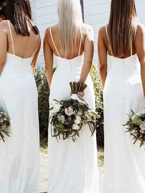 Simple White Bridesmaid Dresses V Neck Sleeveless Boho Wedding Guest Dress MyChicDress