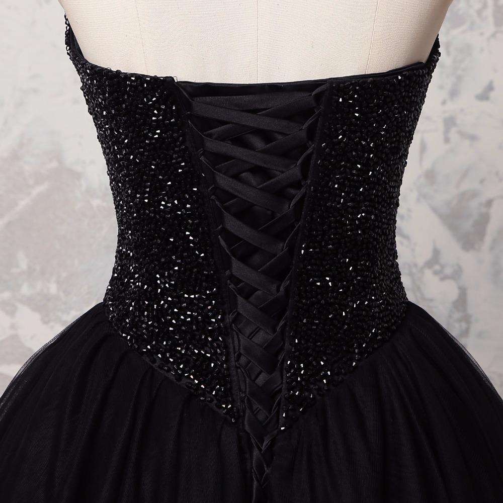 Sweetheart Black Crystals Prom Dresses Strapless Ball Gown Wedding Dresses MyChicDress