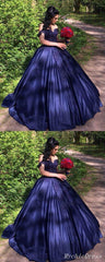 Sweetheart Navy Blue Lace Prom Dresses Ball Gown off Shoulder Quinceanera Dress MyChicDress