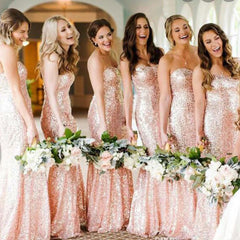 Vestidos de dama de honor de oro rosa con lentejuelas Vestido de invitados de boda de sirena