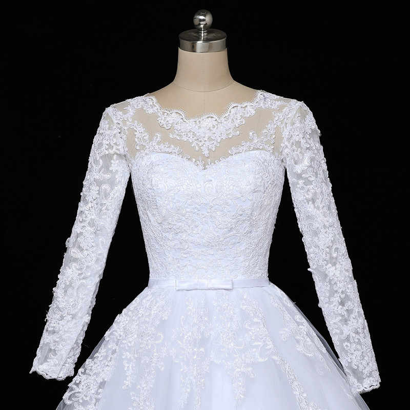 Floral Mermaid Tulle Lace Vintage Long Sleeves Wedding Dress