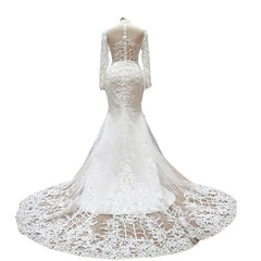 Preciosos vestidos de novia vintage de encaje de manga larga vestido de novia de sirena